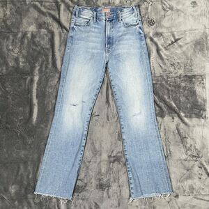 Mother The Hustler Ankle Fray Jeans Womens 27 Blue Light Wash Distressed Stretch